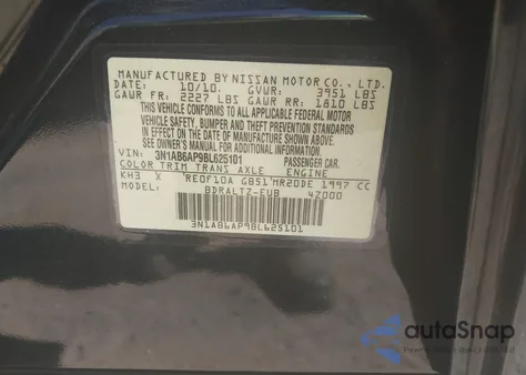 2011 Nissan Sentra 2.0Sr from USA, damaged, VIN 3N1AB6AP9BL625101